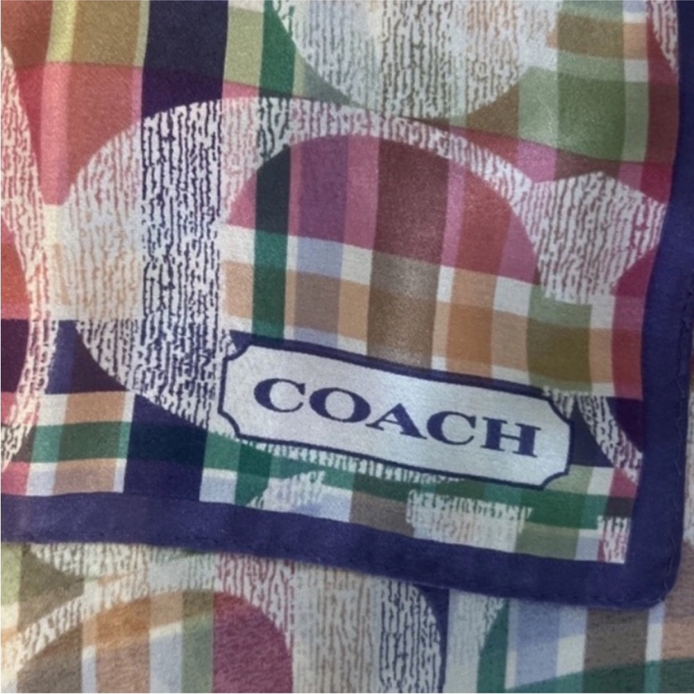 Coach Colorful Plaid Silk Scarf Comes with Box and bag - Picture 2 of 6
